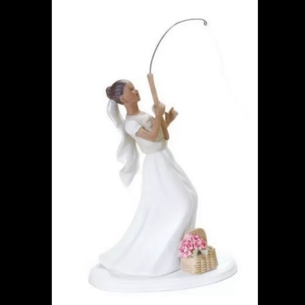 Gone Fishing Couple Bride Wedding Cake Topper Non-Caucasian 👰🏽